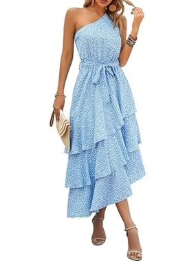 PRETTYGARDEN Blue Floral One-Shoulder Sundress